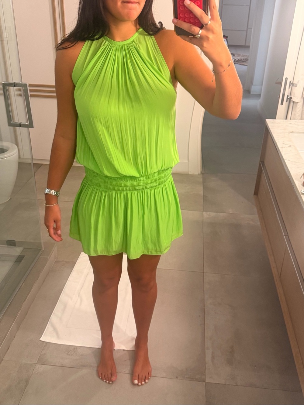 Ramy Brook Neon Lime Halter Mini Dress